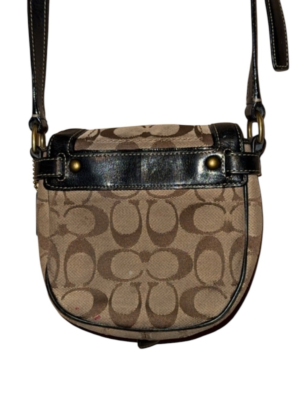 VINTAGE RARE Coach Tan Signature Canvas Crossbody with Black Leather Trim - Picture 2 of 4